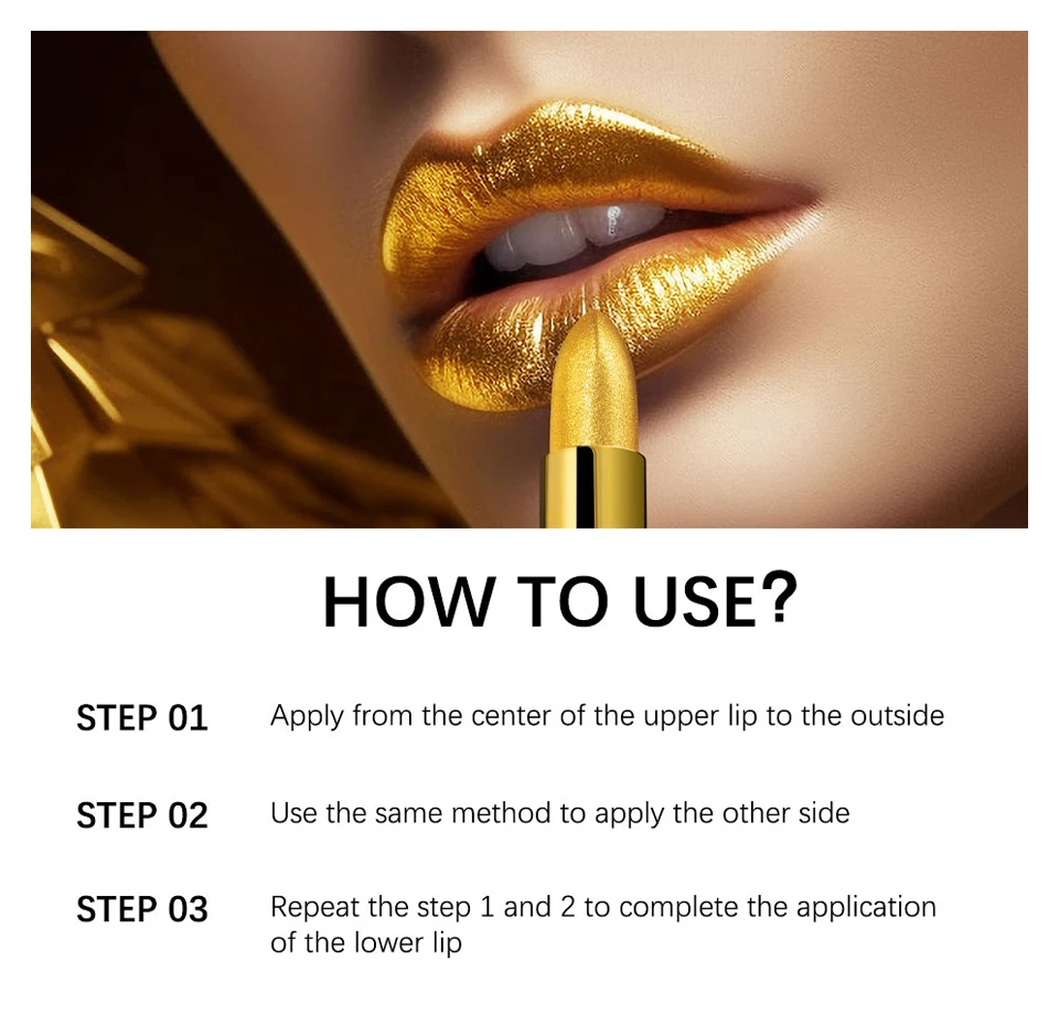 Shimmer Gold Lipstick Metallic Glitter Sexy Lipsticks Long Lasting Batom Waterproof Cosmetic Gold Brick Tube Design Gift 3.5g