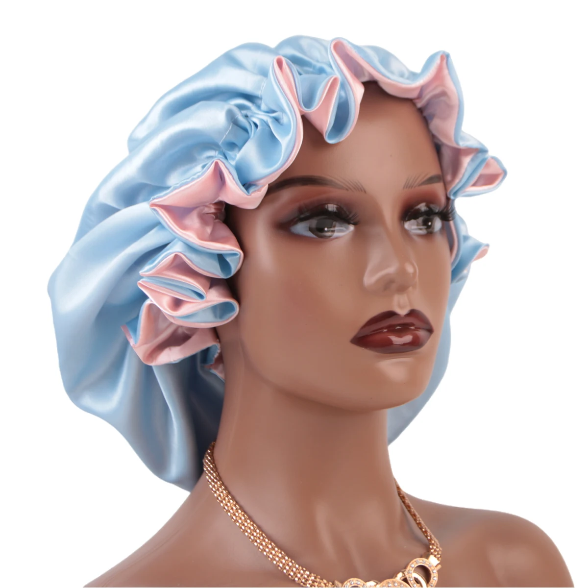 1pc Double Layer Laced edge satin bonnets matching colors sleep bonnet cap