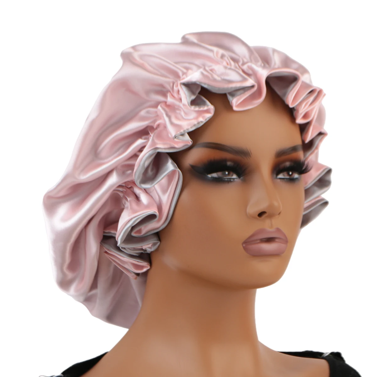 1pc Double Layer Laced edge satin bonnets matching colors sleep bonnet cap