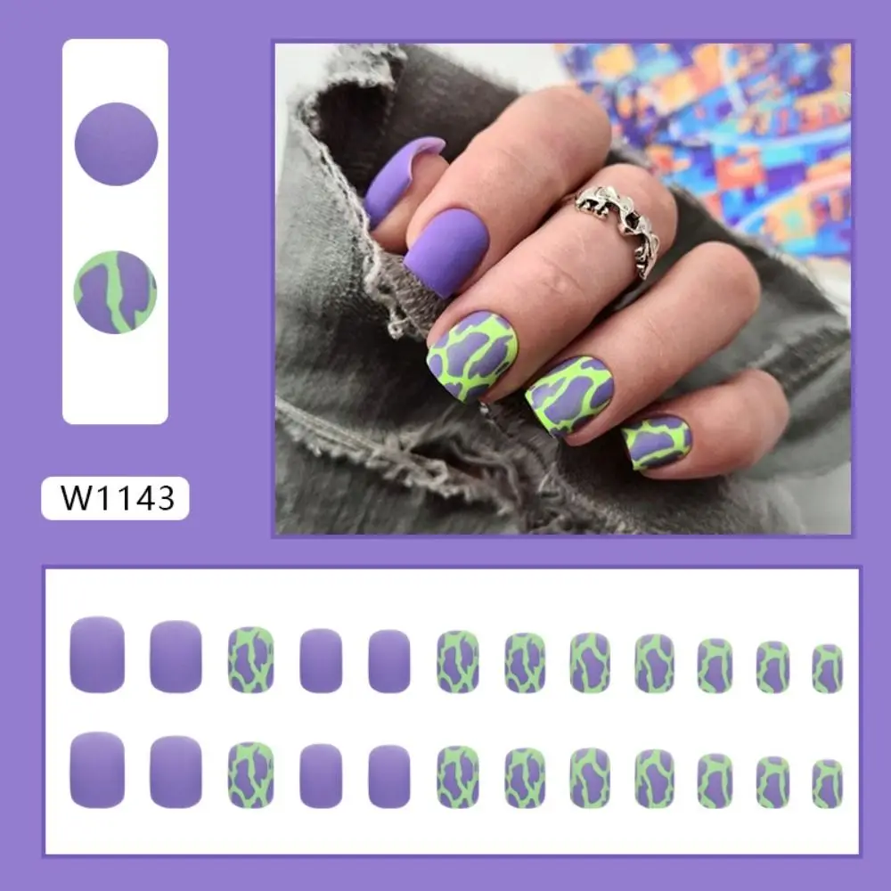 24pcs Short Square French Pink Cartoon Snail False Nails Full Cover Detachable Nail Tips Press on Nails
