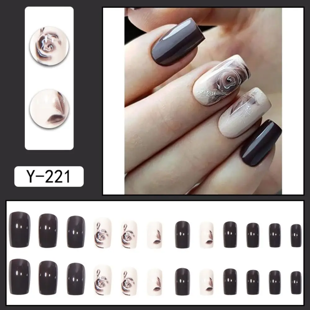 24pcs Short Square French Pink Cartoon Snail False Nails Full Cover Detachable Nail Tips Press on Nails