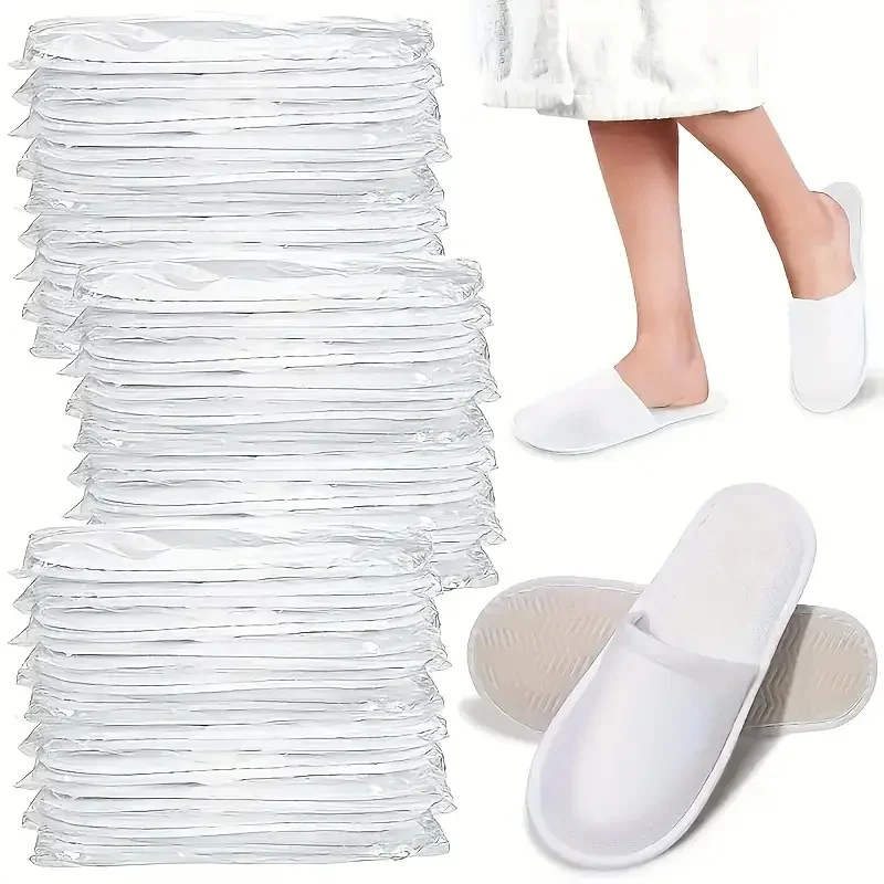 20/50Pcs Luxury Hotel and Spa Slippers - Non-Slip, Comfortable, Disposable Travel Slippers, Individually Packaged. White Fabric Slippers for Men and Women, Perfect for Home, Travel, and Relaxation, Casual Wear | Unisex Slippers | Soft Texture