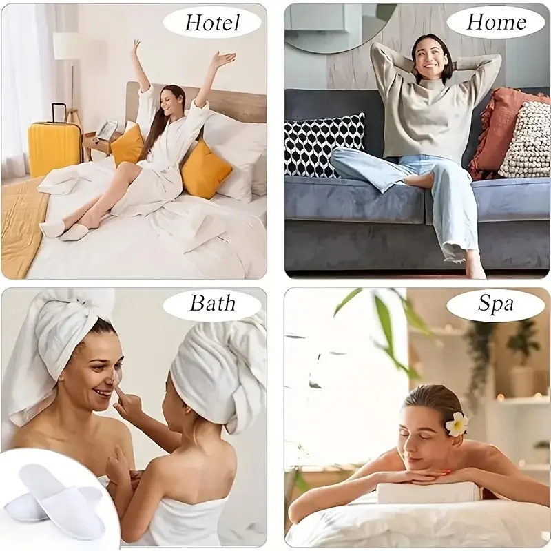 20/50Pcs Luxury Hotel and Spa Slippers - Non-Slip, Comfortable, Disposable Travel Slippers, Individually Packaged. White Fabric Slippers for Men and Women, Perfect for Home, Travel, and Relaxation, Casual Wear | Unisex Slippers | Soft Texture