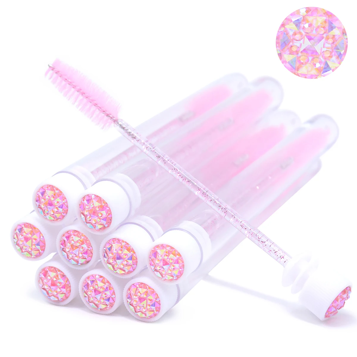 10Pcs Sparkling Reusable Eyelash Brushes Mascara Wand In Tubes Eye Lash Brushes Eyebrow Spoolie Combs With Container Case