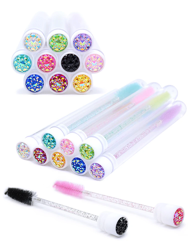 10Pcs Sparkling Reusable Eyelash Brushes Mascara Wand In Tubes Eye Lash Brushes Eyebrow Spoolie Combs With Container Case