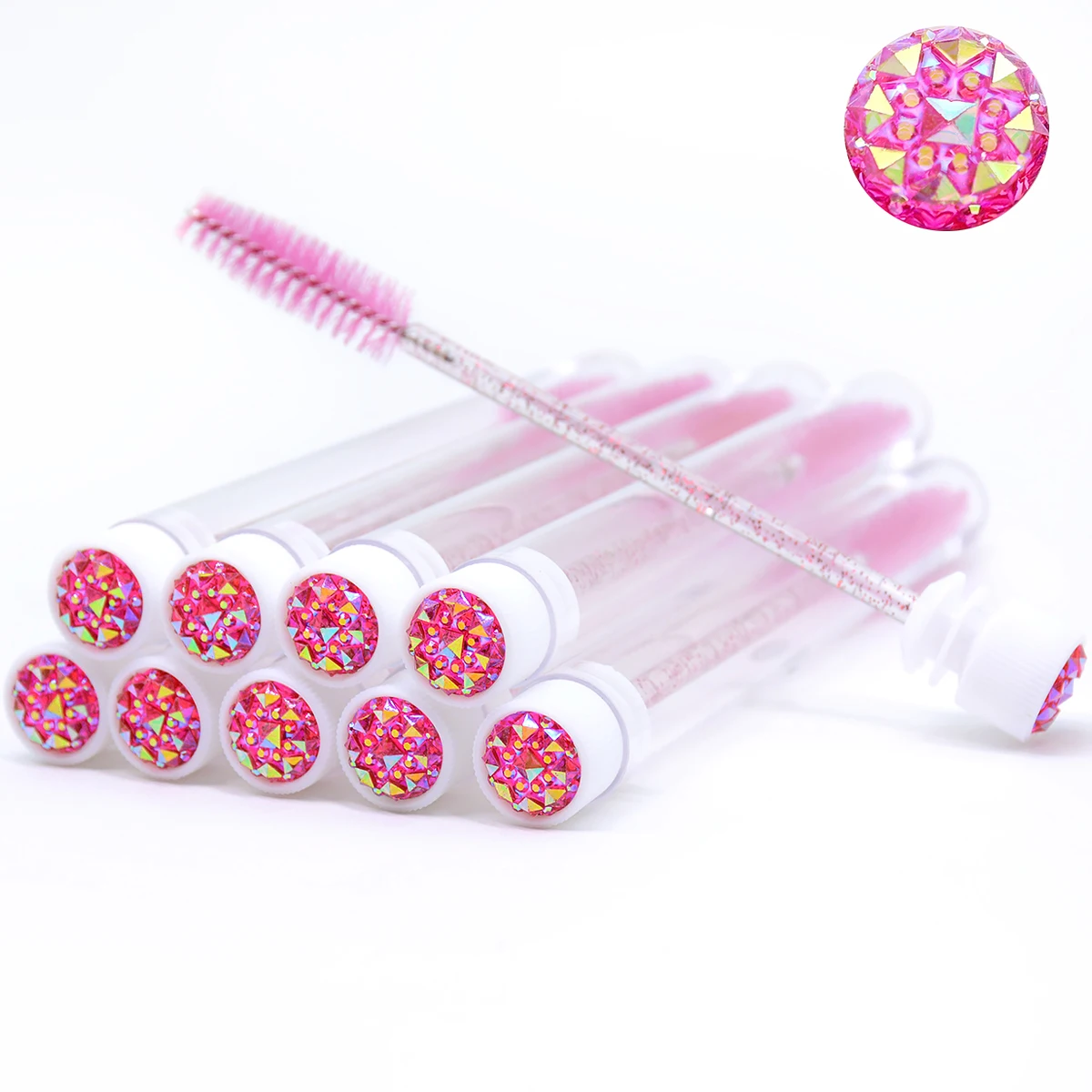 10Pcs Sparkling Reusable Eyelash Brushes Mascara Wand In Tubes Eye Lash Brushes Eyebrow Spoolie Combs With Container Case