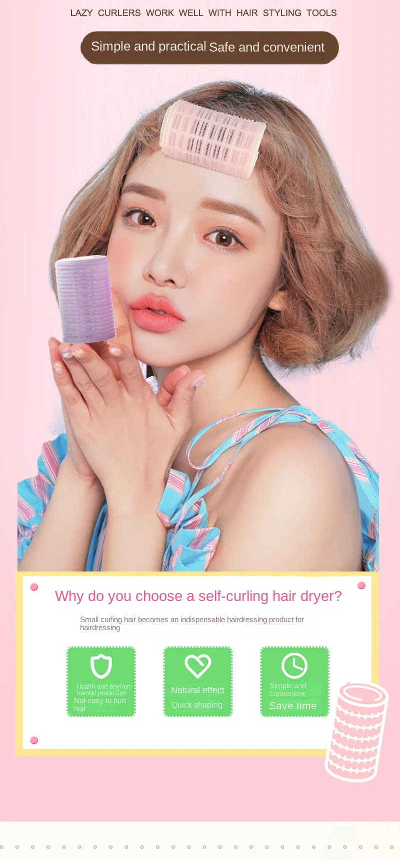 S/M/L Lazy Hair Rollers Hair Curlers Air Bangs Curling Rollers Plastic Self-adhesive Hair Curling Hairdressing Styling DIY Tool