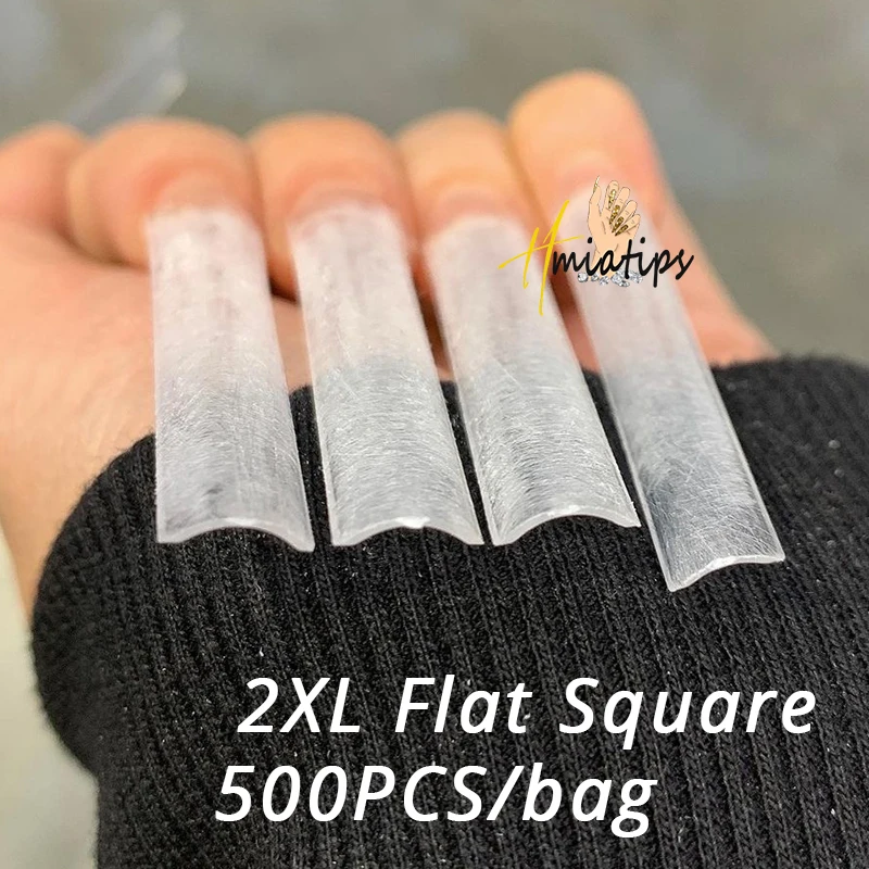 500pcs XXL Nail Tips No C Curve Straight Square Long Coffin Half Cover Fake Nails Acrylic Manicure Salon Supply