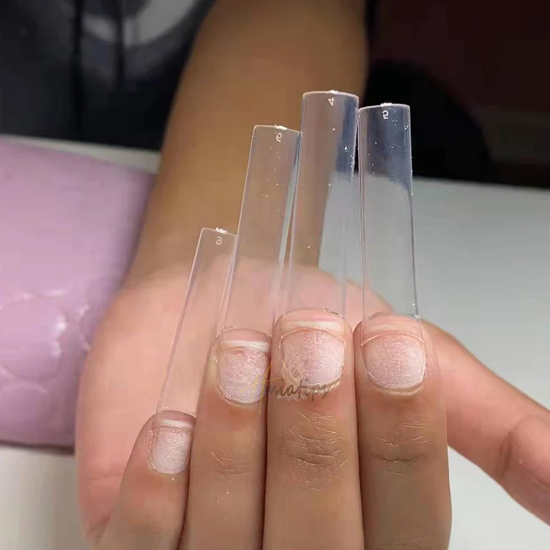 500pcs XXL Nail Tips No C Curve Straight Square Long Coffin Half Cover Fake Nails Acrylic Manicure Salon Supply
