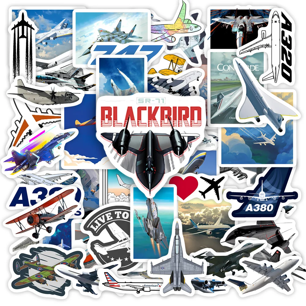 Airplane Collection Stickers Fighter Aircraft Airliner Cool DIY Gift Decal for Phone Laptop Bottles Scrapbook Waterproof Sticker
