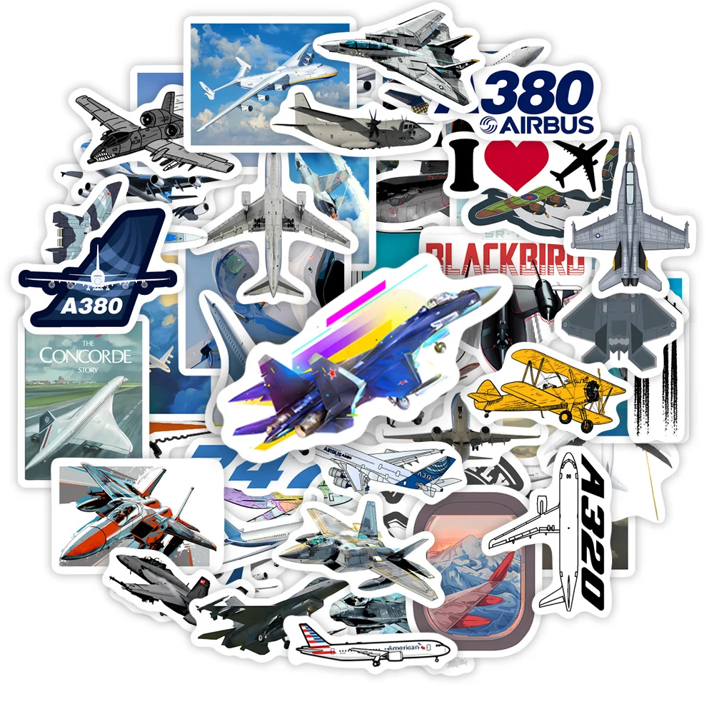 Airplane Collection Stickers Fighter Aircraft Airliner Cool DIY Gift Decal for Phone Laptop Bottles Scrapbook Waterproof Sticker