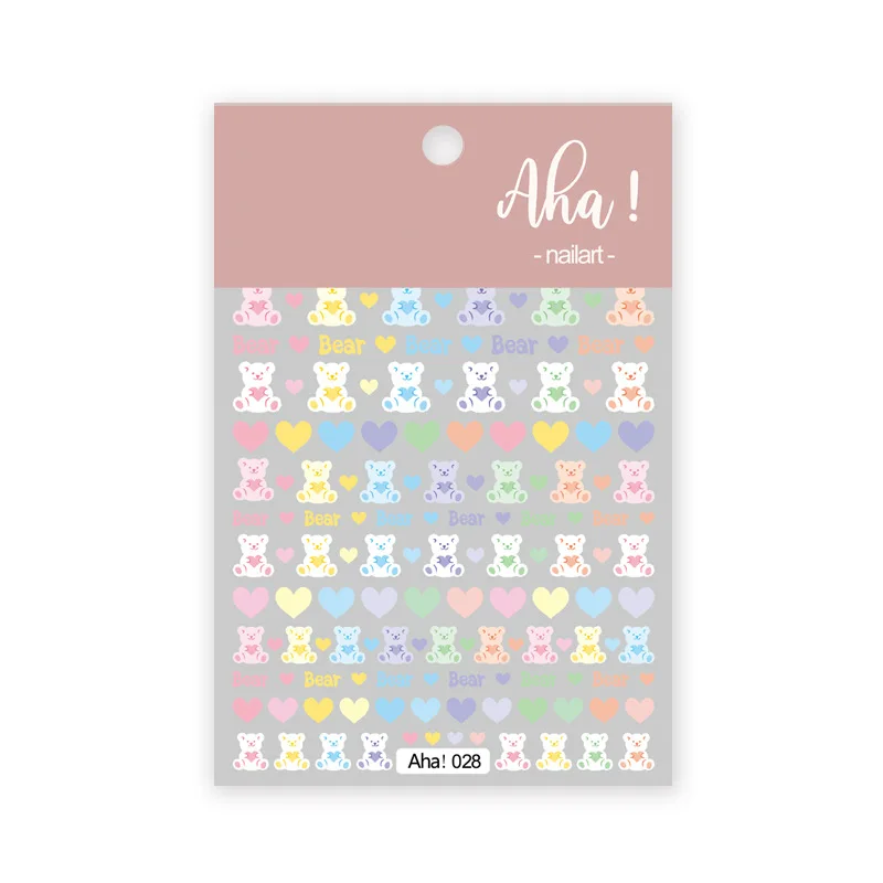 Cute Cartoon Nail Art Stickers, Bear Rabbit Flowers Panda Designs, Adhesive Decals for Nails Manicure Decoration