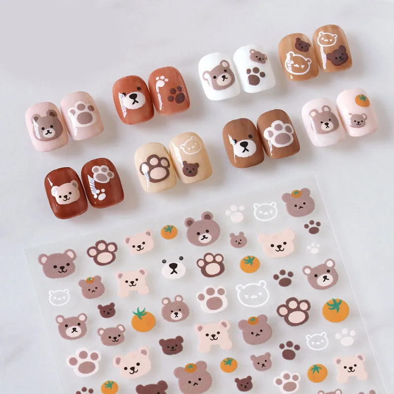 Cute Cartoon Nail Art Stickers, Bear Rabbit Flowers Panda Designs, Adhesive Decals for Nails Manicure Decoration