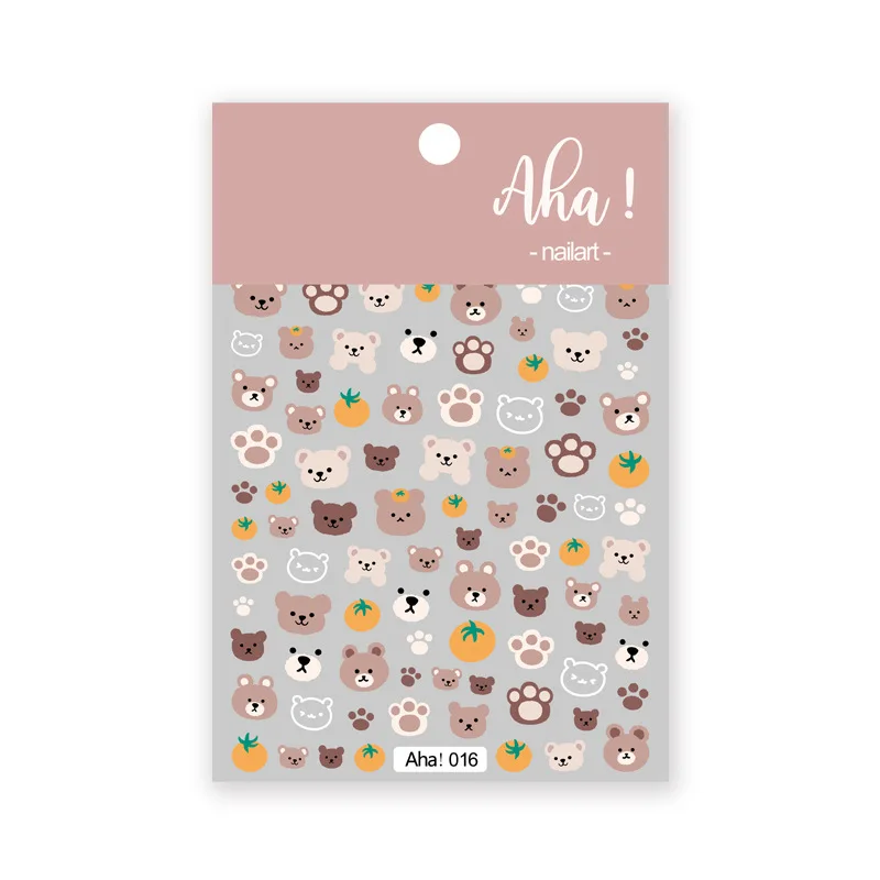 Cute Cartoon Nail Art Stickers, Bear Rabbit Flowers Panda Designs, Adhesive Decals for Nails Manicure Decoration