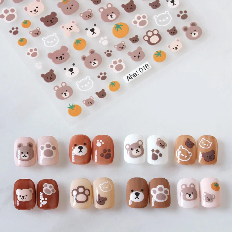Cute Cartoon Nail Art Stickers, Bear Rabbit Flowers Panda Designs, Adhesive Decals for Nails Manicure Decoration