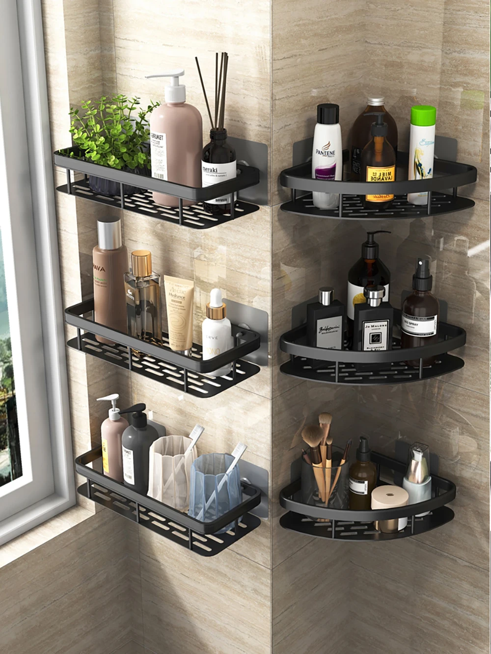 Bathroom Shelf Bathroom Towel Rack Shelves Wall Shower Shampoo Rack No Drill Shelf Bathroom Tripod Storage Rack