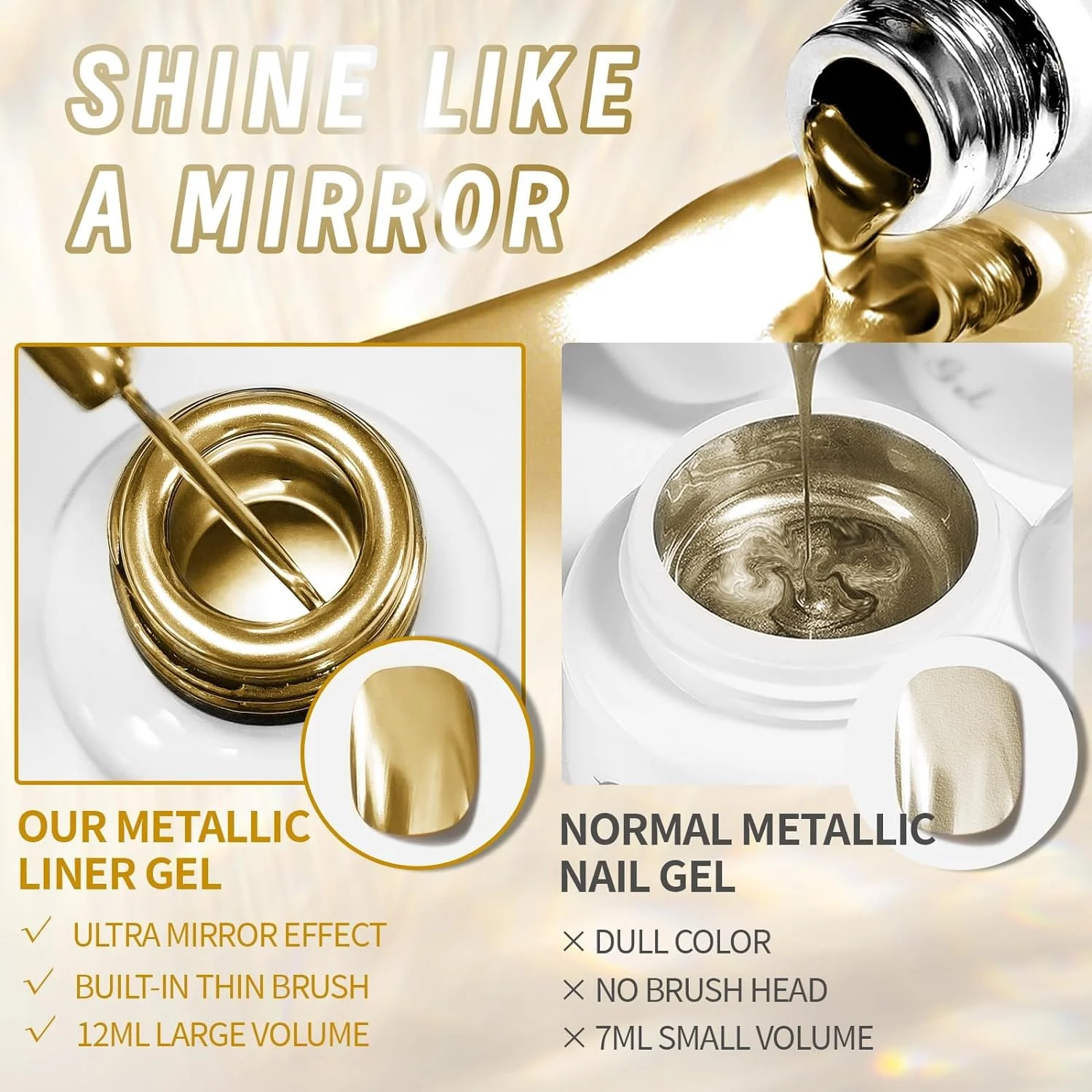 5/8/10/12ml 5D Metallic Painting Nail Gel Silver/Gold Liner Polish Mirror Chrome Effect Gel Nail Polish Soak Off UV/LED Drawing^