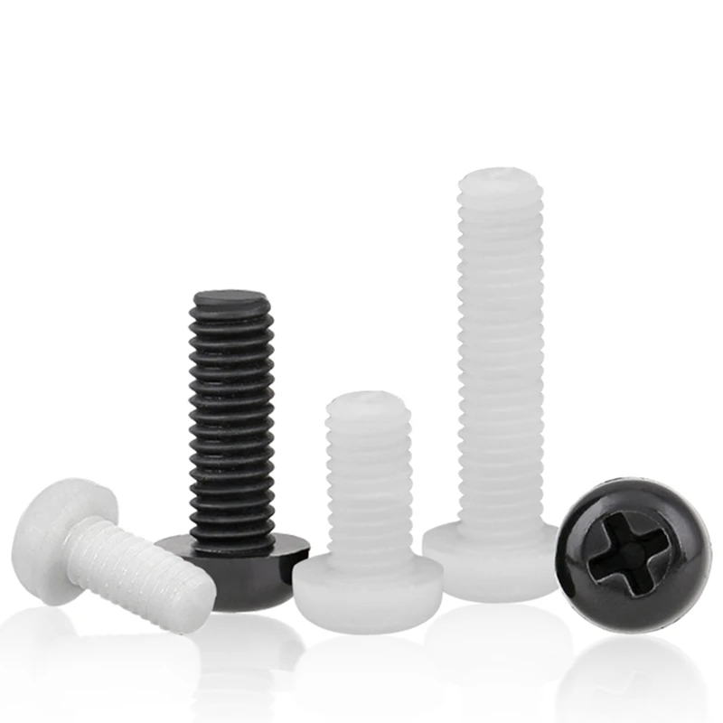 Black White PA66 Nylon Phillips Pan Head Screws M2 M2.5 M3 M4 M5 M6 M8 Metric Thread Plastic Insulation Cross Round Head Bolts