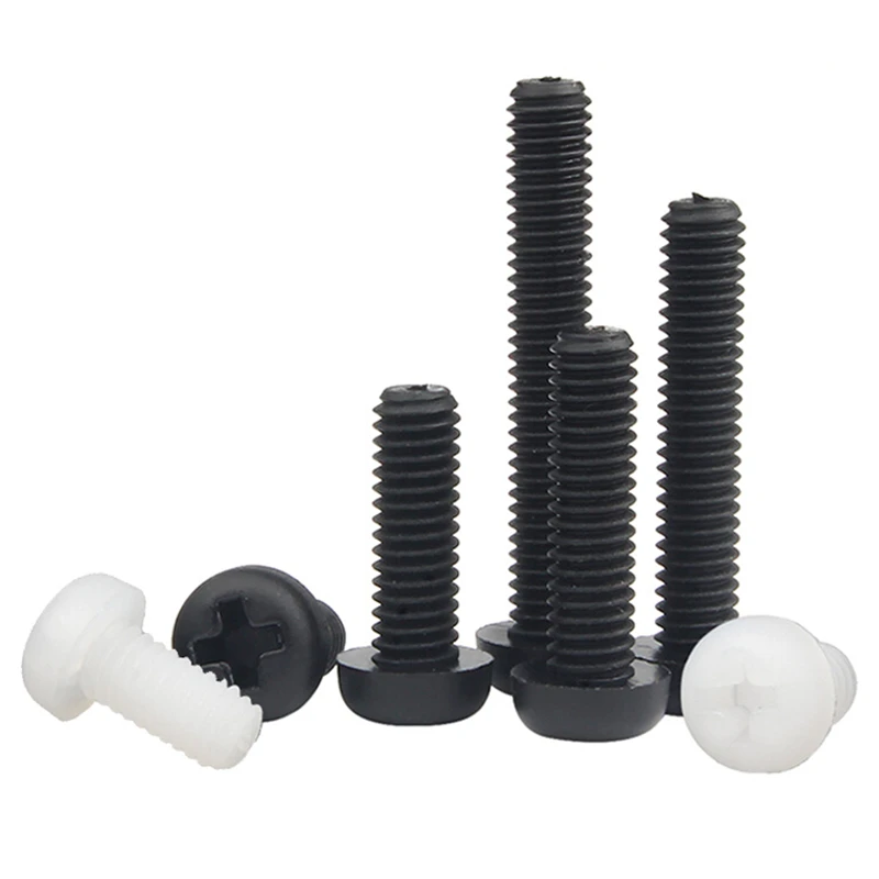Black White PA66 Nylon Phillips Pan Head Screws M2 M2.5 M3 M4 M5 M6 M8 Metric Thread Plastic Insulation Cross Round Head Bolts