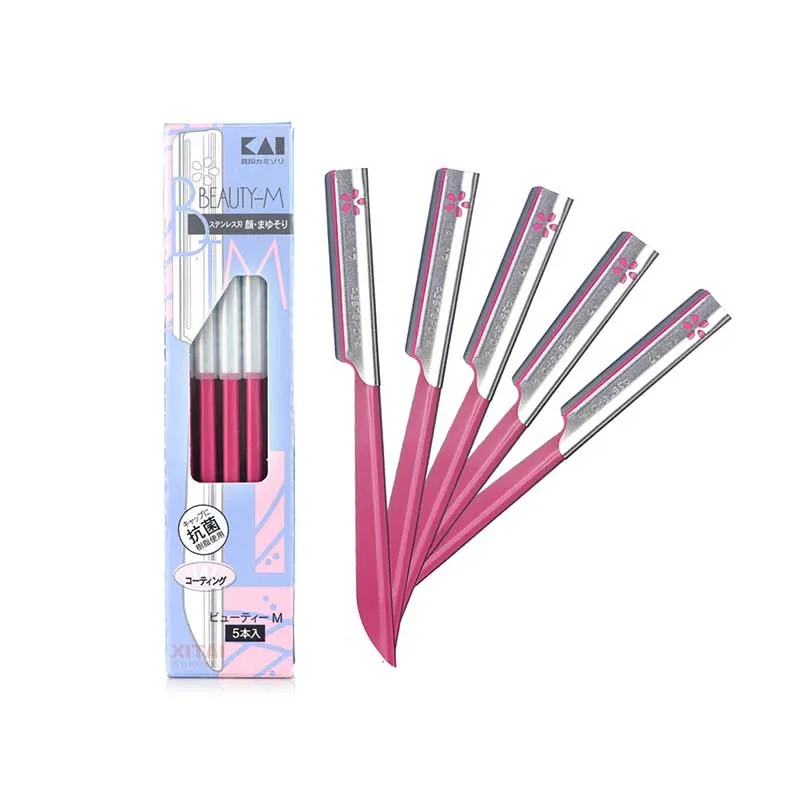 5pcs Pink Steel Eyebrow Epilator Sets for Women Makeup Eyebrows Hair Removal Styling Tool Blade Facial Sourcil Razor Trimmer