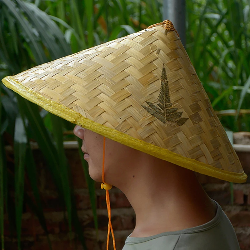 Chinese Retro Bamboo Rattan Fisherman Hat Handmade Weave Straw Bucket Hat Tourism Rain Dance Props Cone Fishing Sunshade Hat
