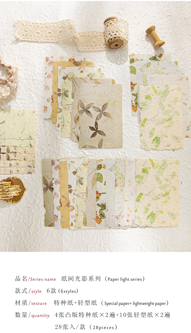 28pcs/pack Vintage Reliefs Texture Paper DIY Scrapbooking Collage Materials Decor Junk Journal Aesthetics stationery Paper