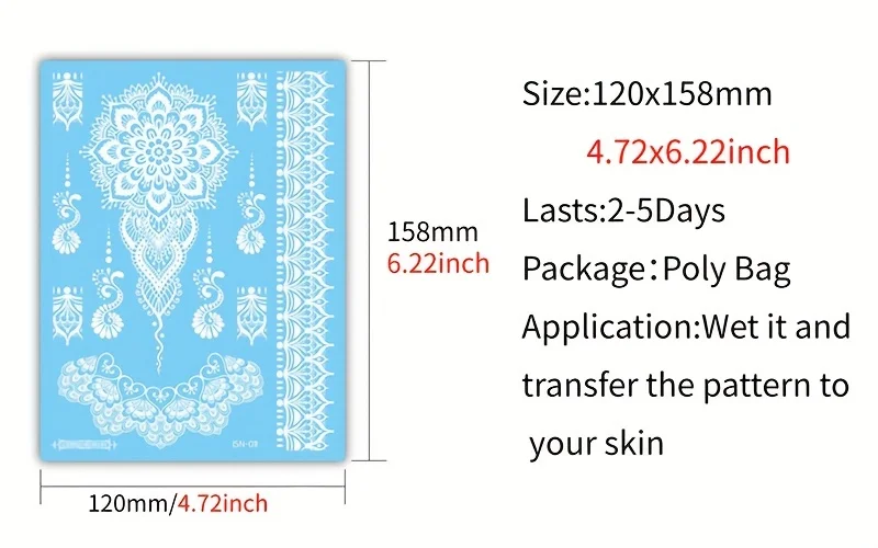 Blue Luminous Henna Tattoo Sticker Girls Tribal White Lace Lotus Tattoos Mandala Flower Fake Jewelry Pendant Temporary Tattoo