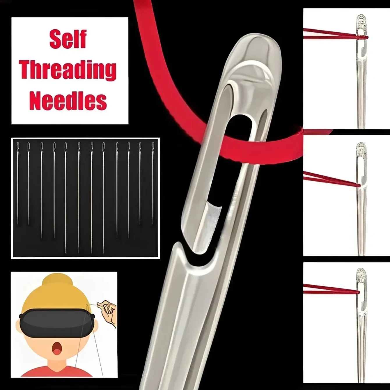 Side Hole Blind Sewing Needles Stainless Steel Elderly Needles Hand Sewing Stitching Pin DIY Home Self Threading Needle with Thi