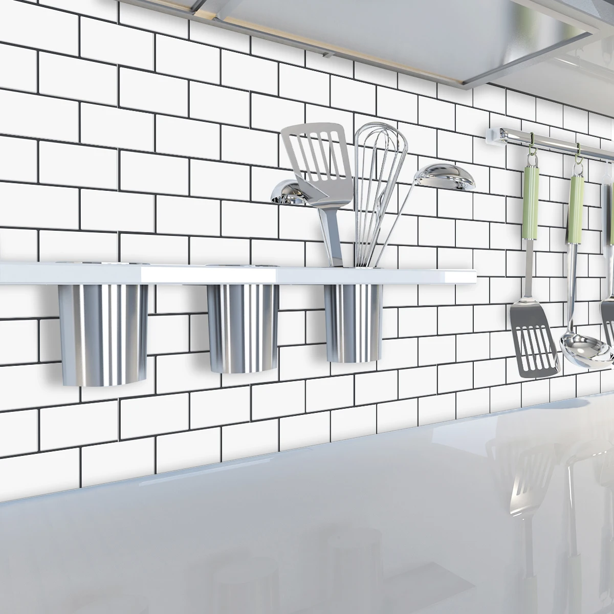 10 Sheets Big Tiles Peel and Stick Wall Stickers Brick Vinyl Wallpaper Waterproof Kitchen Bathroom Backsplash Home Decor