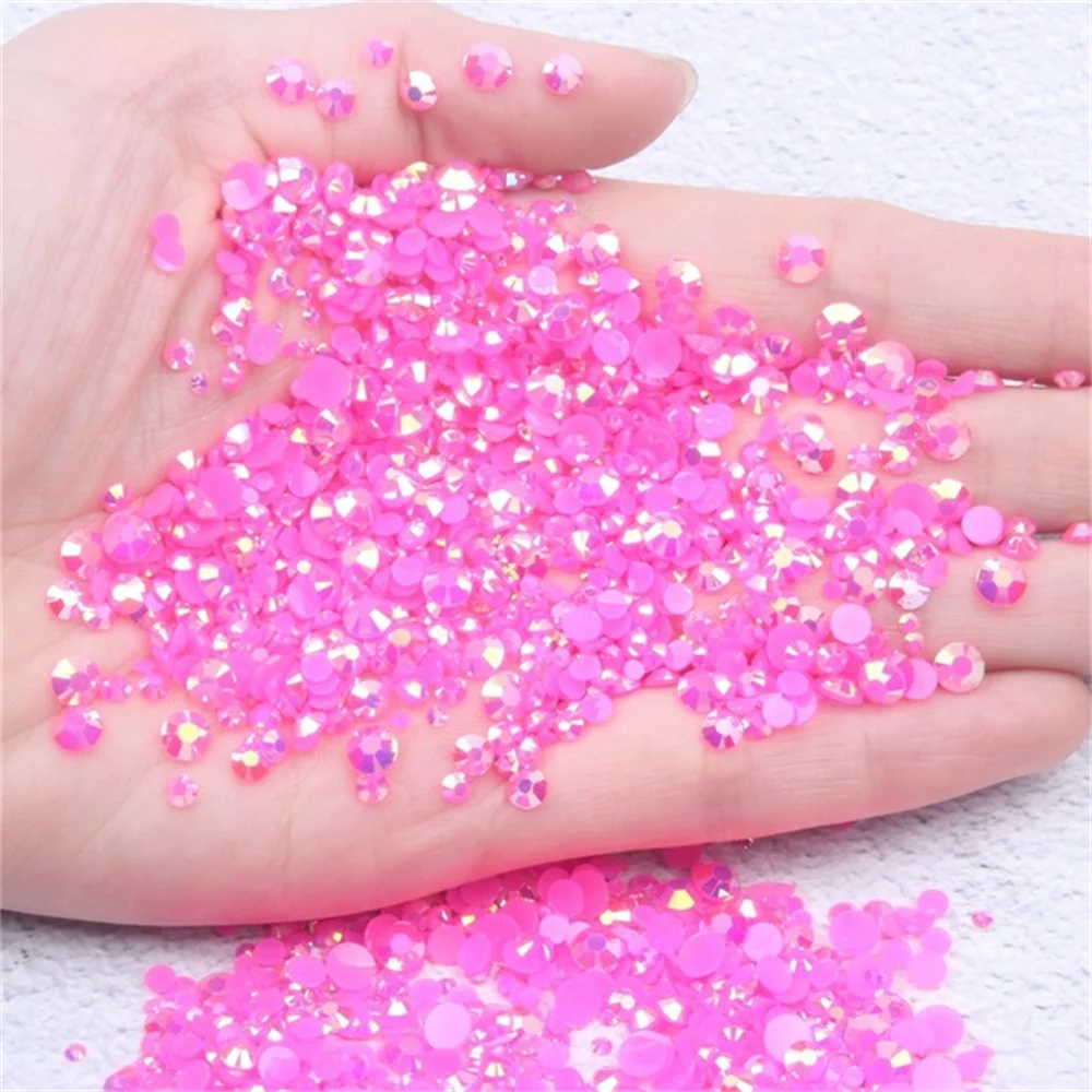 2mm~6mm 1000 Resin Jelly Drill Non Thermal Repair Ab Flat Back Plastic Crystal Nail Diy Glitter Stone