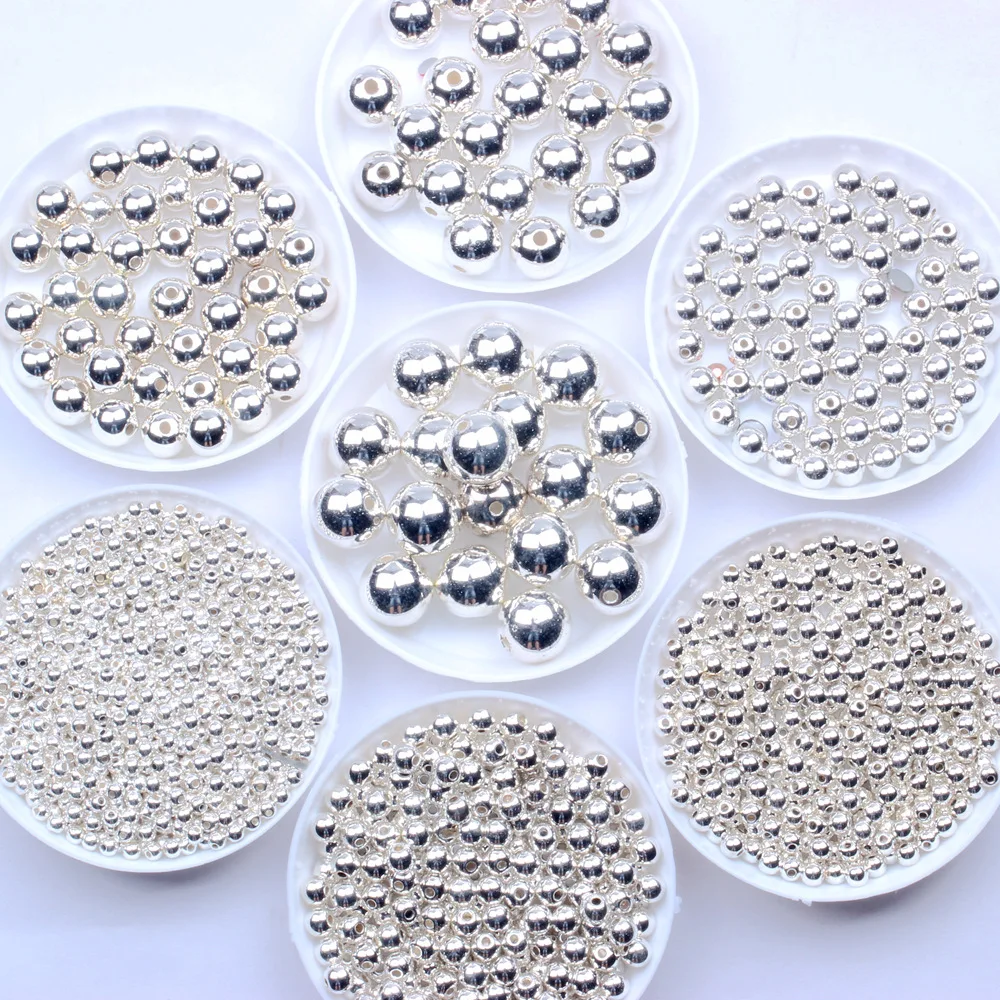 3mm-12mm Gold Plated/silver Plated Pearl Acrylic Beads Round Pearl Spaced Scattered Beads For Jewelry Making Diy