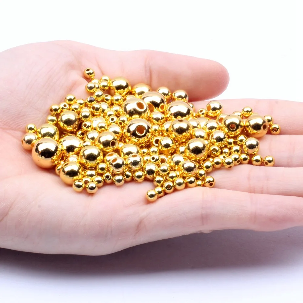 3mm-12mm Gold Plated/silver Plated Pearl Acrylic Beads Round Pearl Spaced Scattered Beads For Jewelry Making Diy