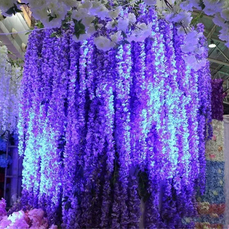 10PCS Artificial Wisteria Flowers Vine 29 Inch Long Tailing Silk Flower Strings for Wall Hanging Wedding Arch Party Home Decor