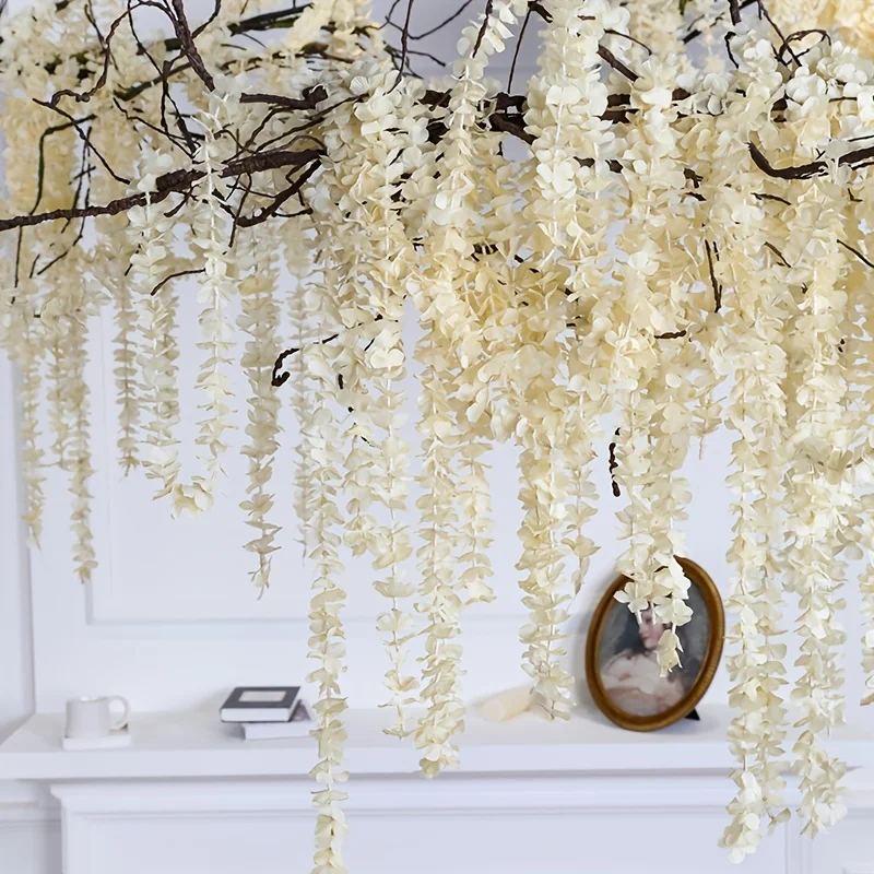 10PCS Artificial Wisteria Flowers Vine 29 Inch Long Tailing Silk Flower Strings for Wall Hanging Wedding Arch Party Home Decor