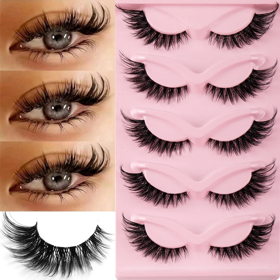 5 Pairs Cat Eye Lashes Fake Eyelashes Natural Long Manga Lashes Winged End Eye Elongated Eyelashes Fake Lashes Makeup