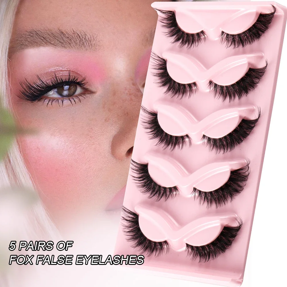 5 Pairs Cat Eye Lashes Fake Eyelashes Natural Long Manga Lashes Winged End Eye Elongated Eyelashes Fake Lashes Makeup