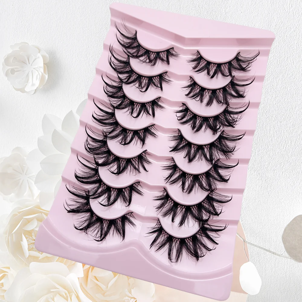 7 Pairs Wet False Eyelashes Fluffy Fairy Cat Eyelashes 3D Cat Eye Lashes, Faux Eyelashes, Natural Long Full Strip Lashes Winged