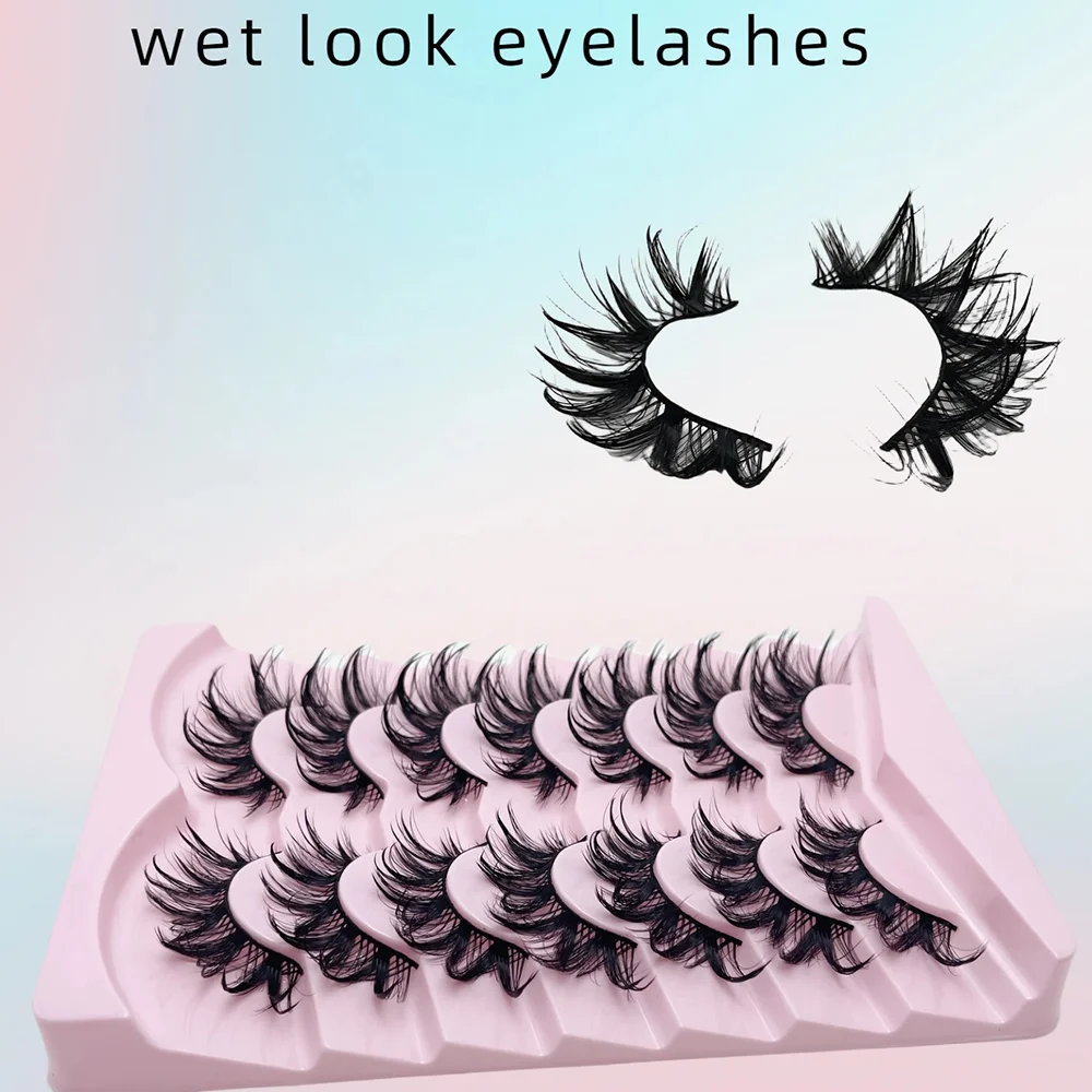 7 Pairs Wet False Eyelashes Fluffy Fairy Cat Eyelashes 3D Cat Eye Lashes, Faux Eyelashes, Natural Long Full Strip Lashes Winged