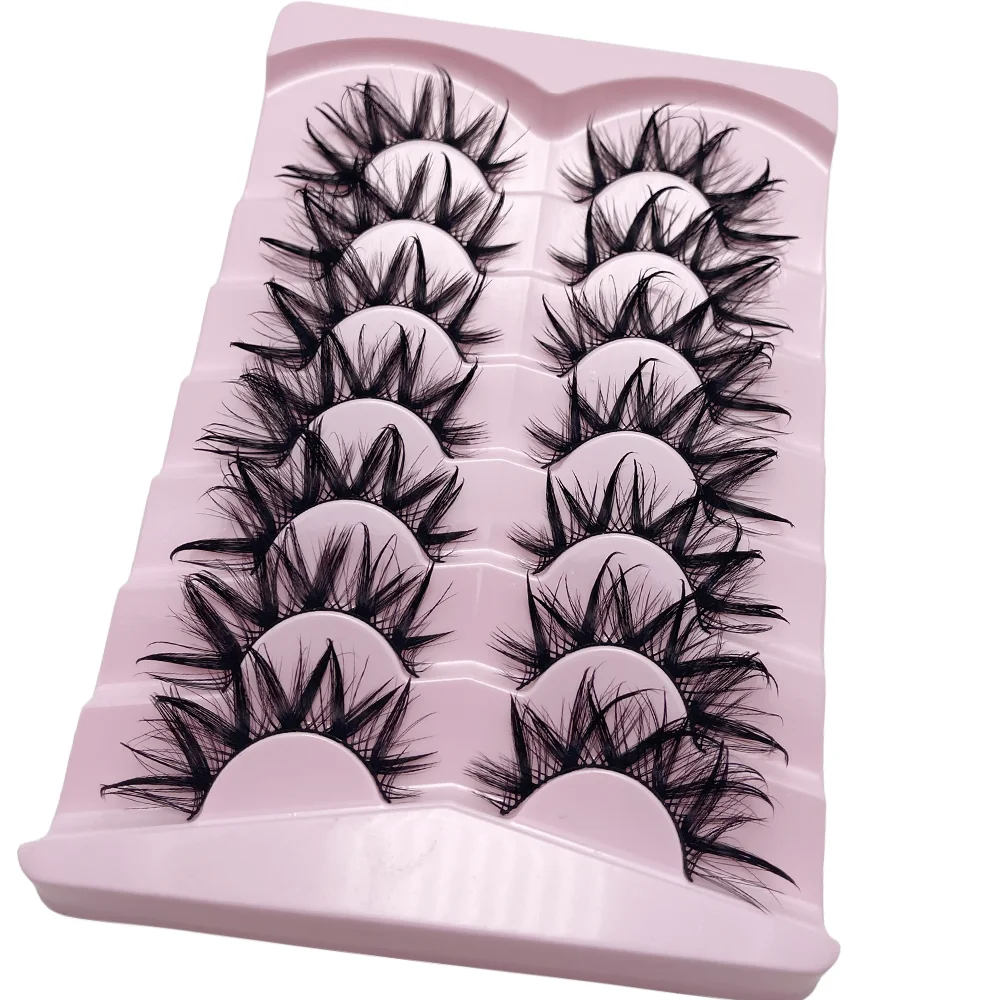 7 Pairs Wet False Eyelashes Fluffy Fairy Cat Eyelashes 3D Cat Eye Lashes, Faux Eyelashes, Natural Long Full Strip Lashes Winged