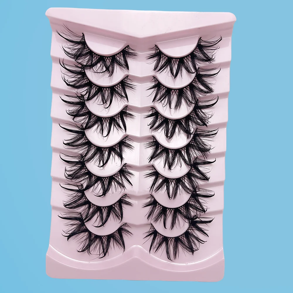 7 Pairs Wet False Eyelashes Fluffy Fairy Cat Eyelashes 3D Cat Eye Lashes, Faux Eyelashes, Natural Long Full Strip Lashes Winged