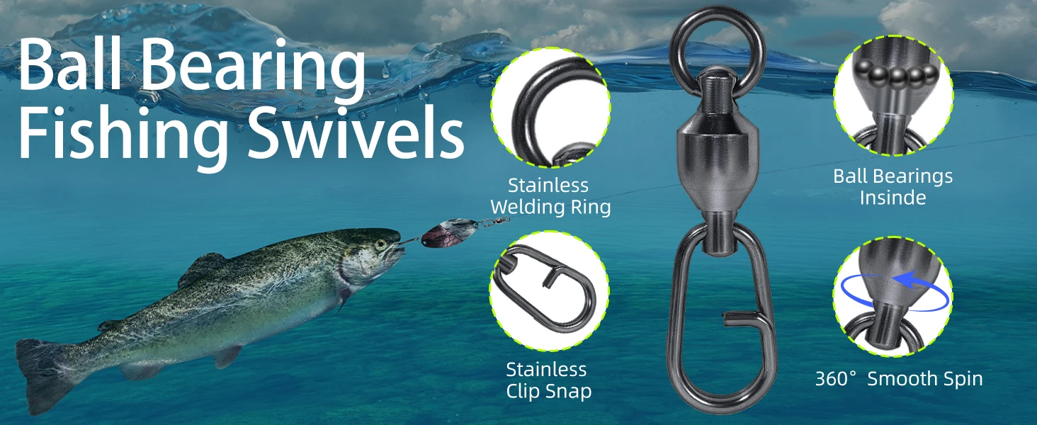 9KM Snap Fishing Swivels 25~100Pcs Split Ring Fishing Ball Bearing Swivel Carp Fishing Lure Connectors Power Clip Snap Saltwater