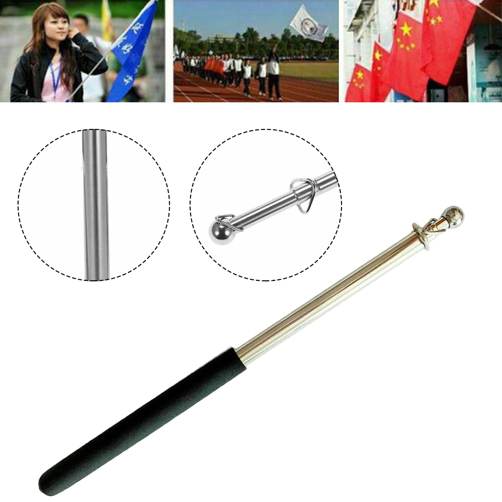 1.6M Telescopic Flagpole Stainless Steel Black Sponge Handle Portable Pole Flag Waving Flagpole Teaching Pointer