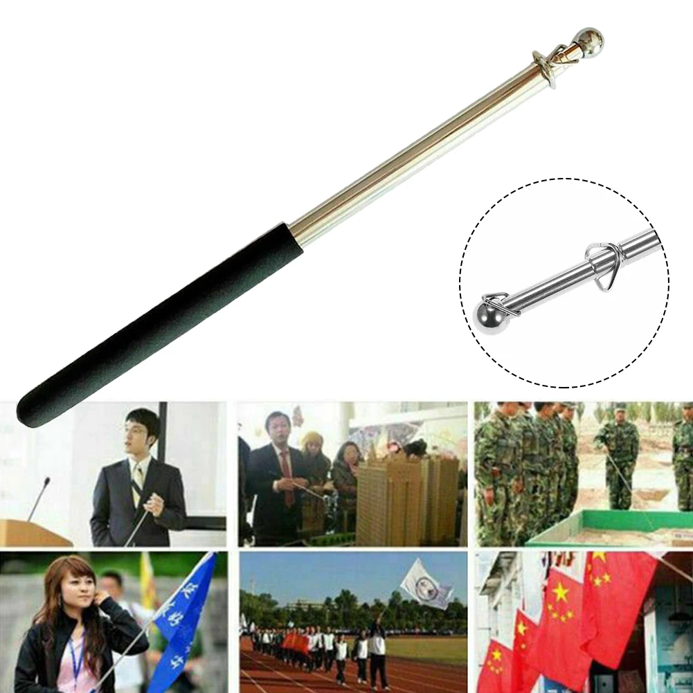 1.6M Telescopic Flagpole Stainless Steel Black Sponge Handle Portable Pole Flag Waving Flagpole Teaching Pointer