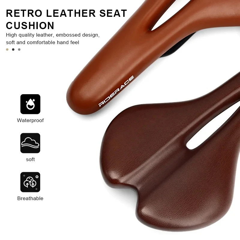 RIDERACE Bicycle Saddle Hollow Cycling Seat For Men Women Soft PU Leather Comfortable Shock Absorbing MTB Road Bike Cushion