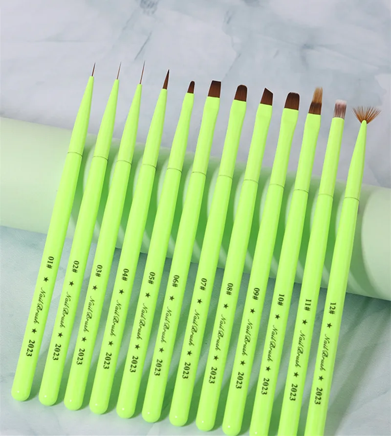 Green Nail Brush Gel Brush For Manicure Acrylic UV Gel Extension Pen Nail Polish Painting Drawing Brush