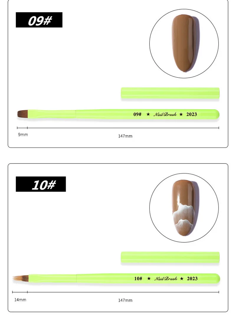 Green Nail Brush Gel Brush For Manicure Acrylic UV Gel Extension Pen Nail Polish Painting Drawing Brush