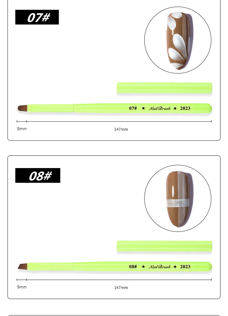 Green Nail Brush Gel Brush For Manicure Acrylic UV Gel Extension Pen Nail Polish Painting Drawing Brush