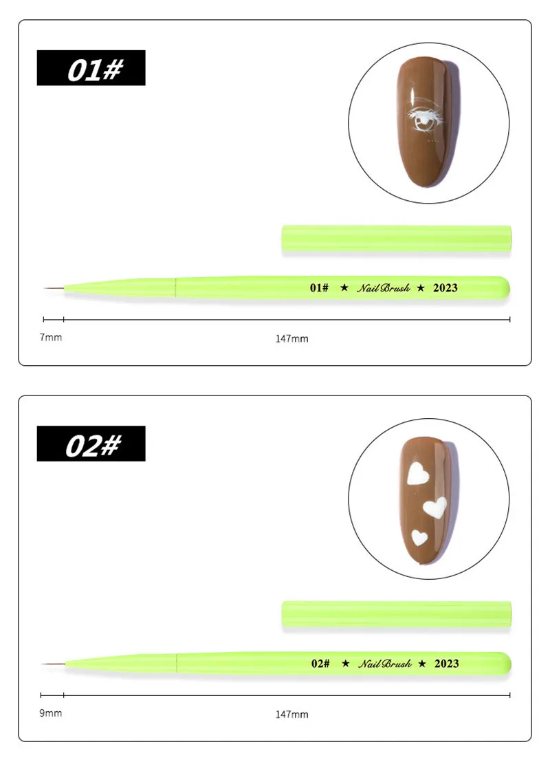 Green Nail Brush Gel Brush For Manicure Acrylic UV Gel Extension Pen Nail Polish Painting Drawing Brush