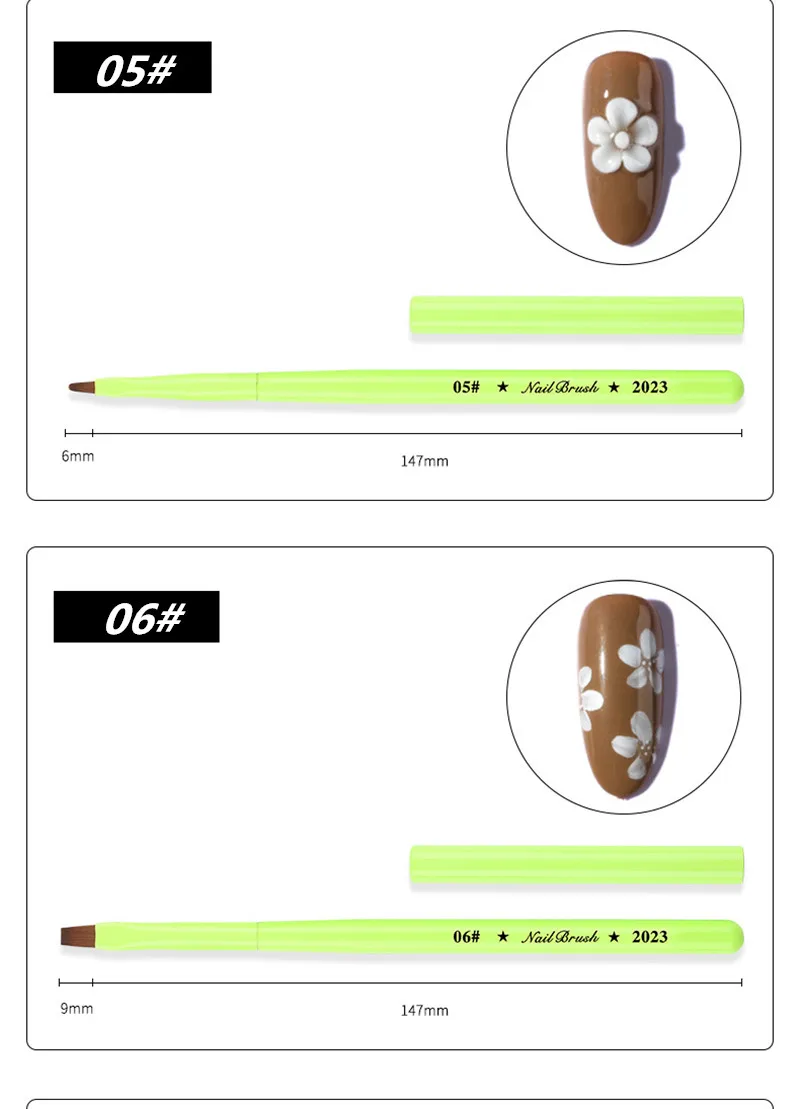 Green Nail Brush Gel Brush For Manicure Acrylic UV Gel Extension Pen Nail Polish Painting Drawing Brush