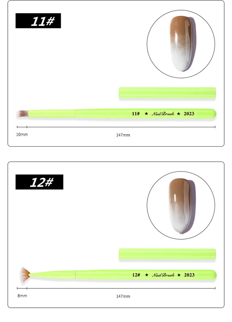 Green Nail Brush Gel Brush For Manicure Acrylic UV Gel Extension Pen Nail Polish Painting Drawing Brush